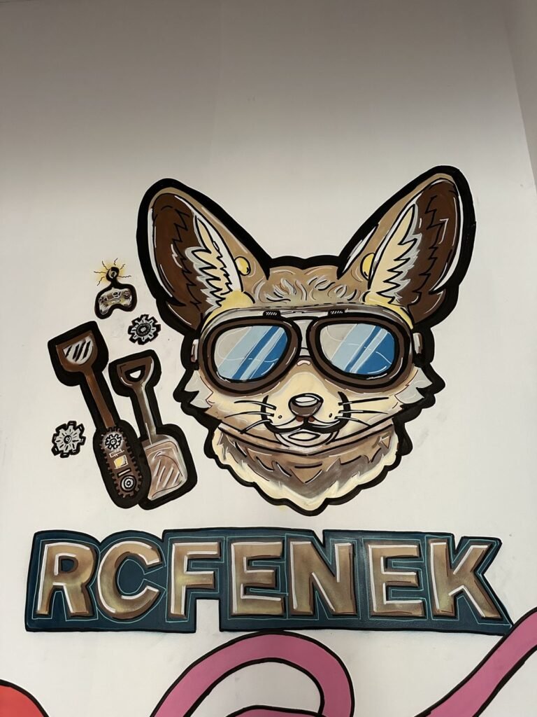 Mural z lisem fenkiem – logo RCFenek, piaskownica RC w Rzeszowie